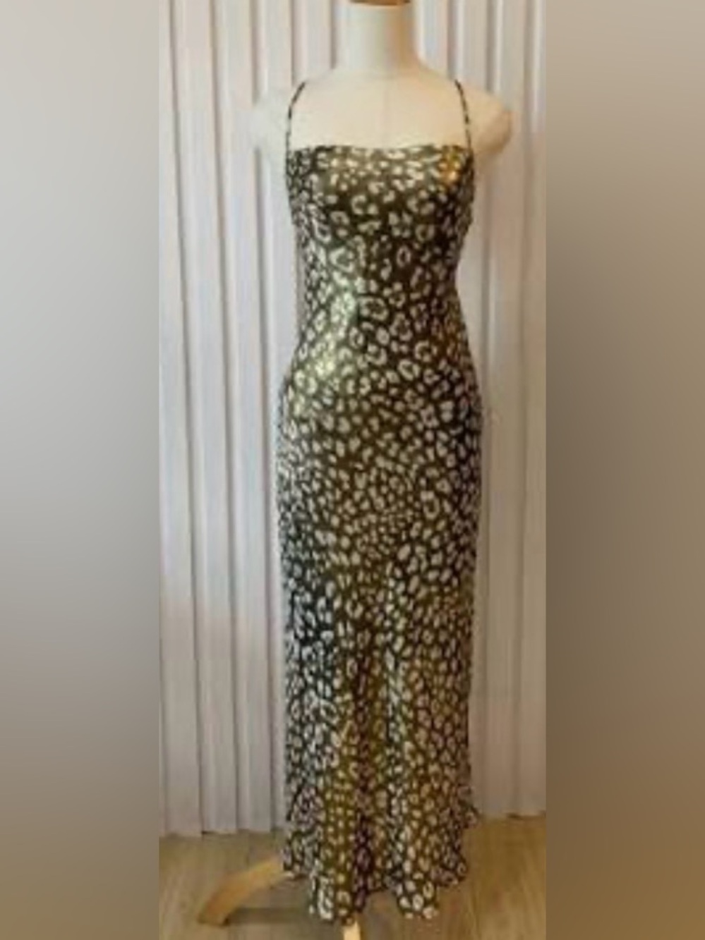 Zara Gold and Black Leopard-Print Maxi Slip Dress